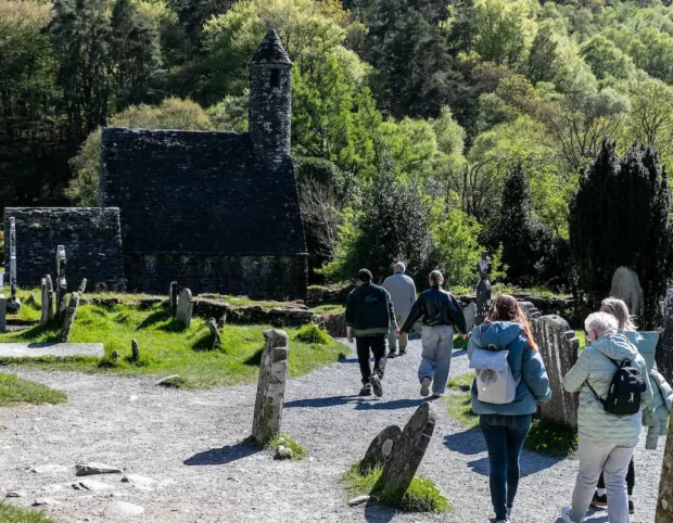 Walking through Monastic site at Glendalough.